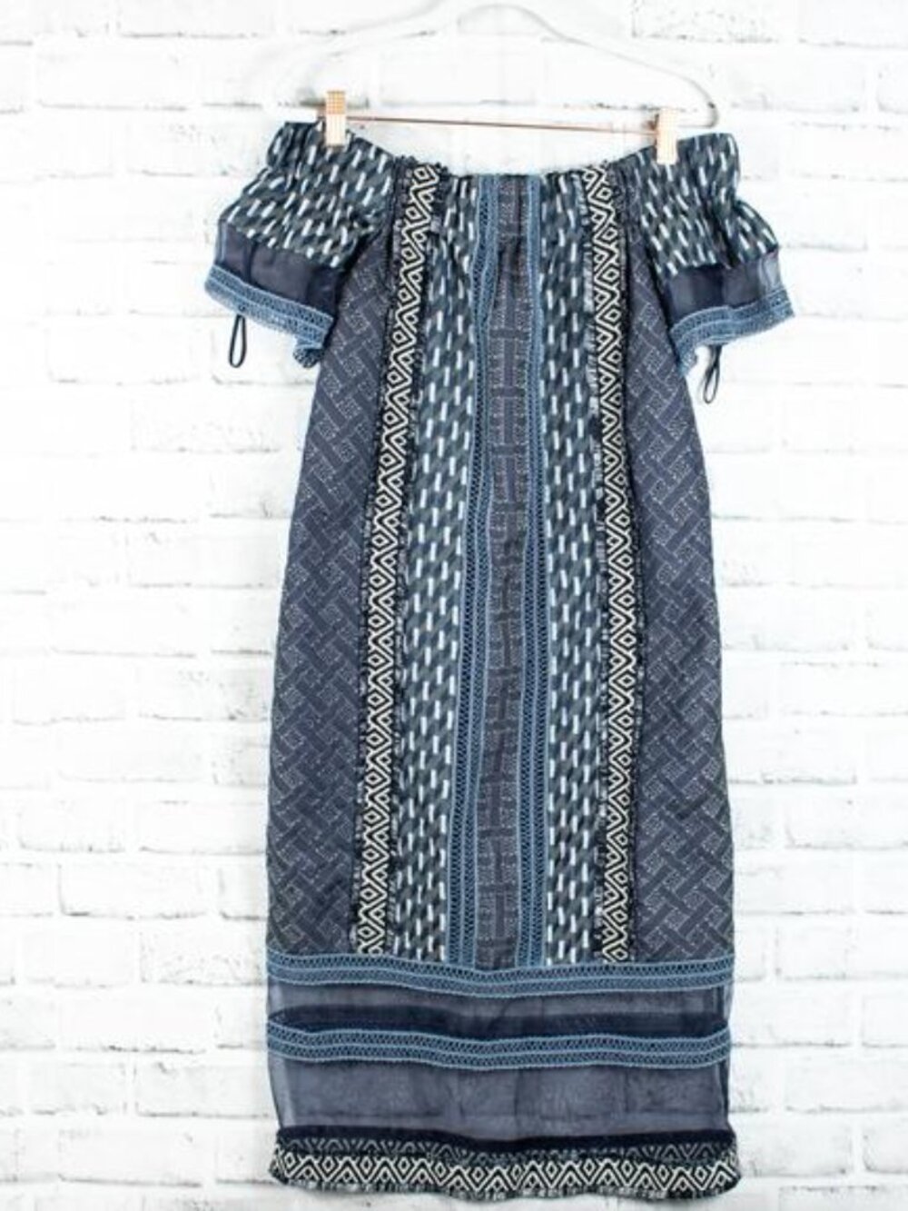 Jonathan Simkhai Mini Dress Blue Lace Mesh Embellished Boho Summer Knee Length